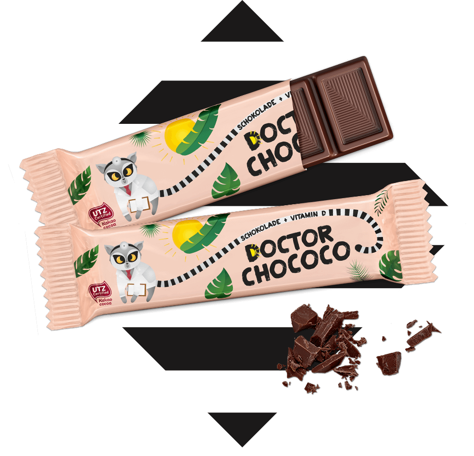 Der Doctor Chococo Schokoriegel mit Vitamin D, Kakao und Milch für vitale Schleckermäuler